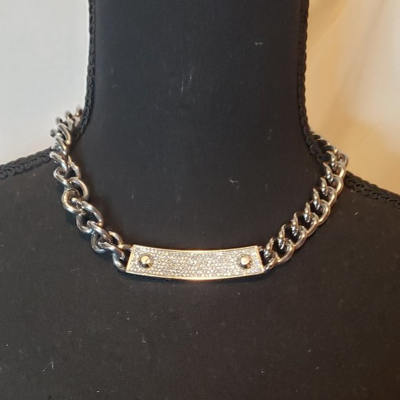 Michael Kors Pave" Silver Collar Reversible Necklace 18" - Picture 1 of 8